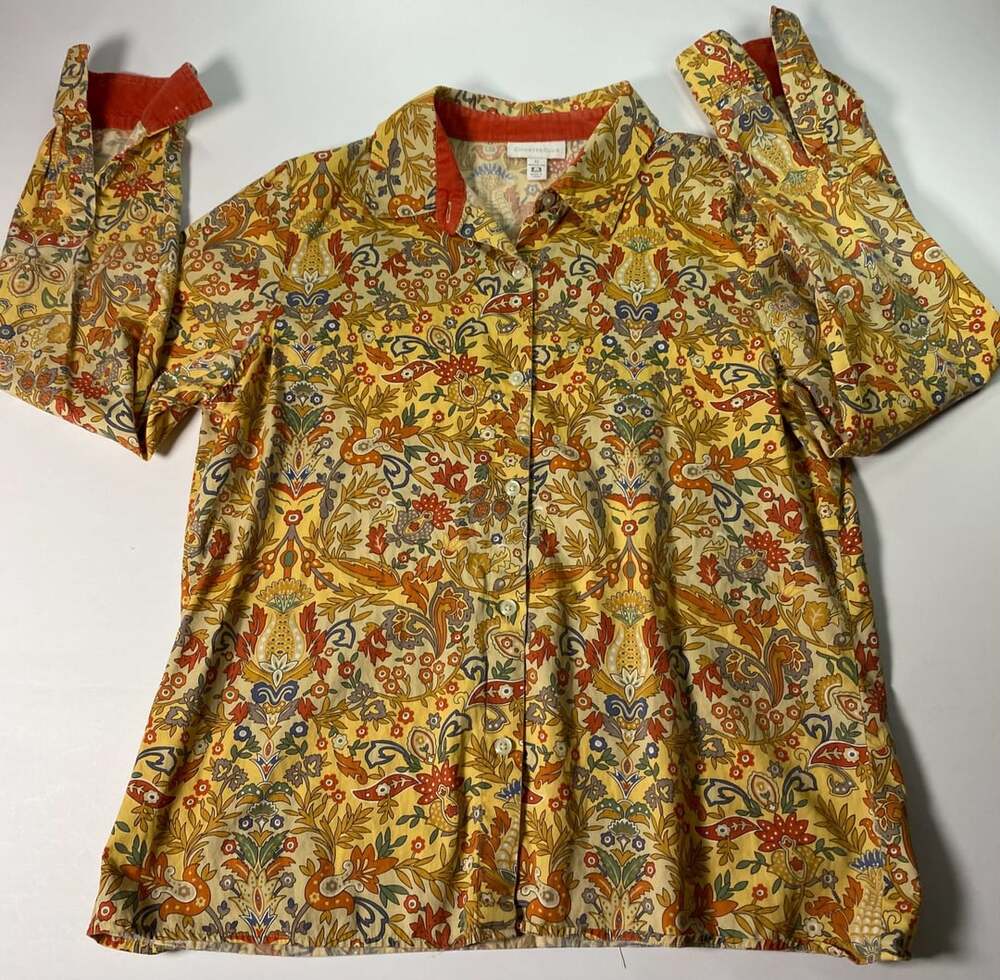 Charter Club Yellow Floral Paisley Print Long Sleeve Button-Down Shirt Size 12